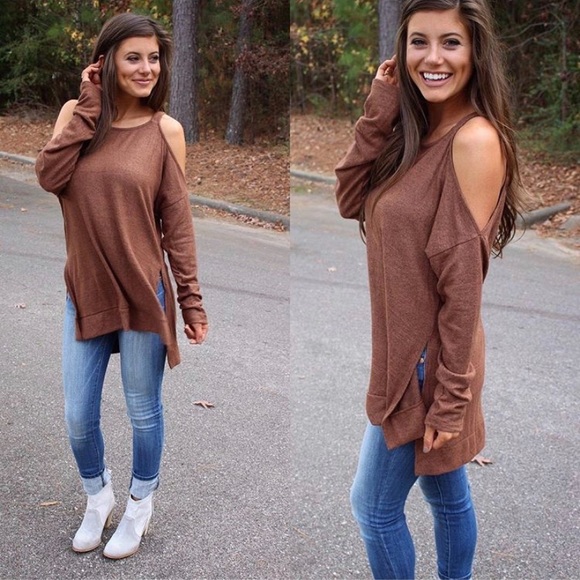 1.4.3. Story by Line Up Sweaters - 1.4.3. Story By Lineup Brown Cold Shoulder Sweater